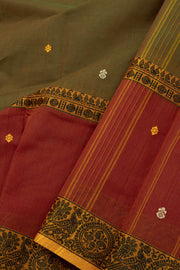 Brown Handloom Chettinad Cotton Saree Without Blouse 10075189