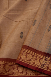 Beige Handloom Chettinad Cotton Saree Without Blouse 10075200