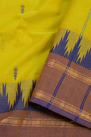 Honey Olive Green Handloom Chettinad Cotton Saree With Temple Border 10075825