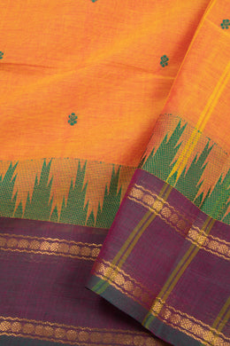 Sunset Orange Handloom Chettinad Cotton Saree With Temple Border 10075826