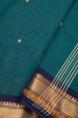 Deep Sea Green Handloom Chettinad Cotton Saree With Temple Border 10075827