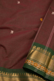  Cocoa Rust Maroon Handloom Chettinad Cotton Saree With Temple Border and Floral Motifs 10075829