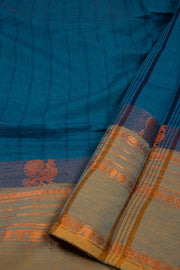 Blue Handloom Chettinad Cotton Saree With Strips 10075817