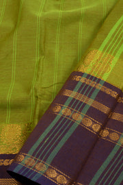 Green Handloom Chettinad Cotton Saree With Stripes 10075819