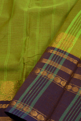 Green Handloom Chettinad Cotton Saree With Stripes 10075819