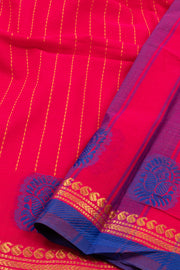 Pink Handloom Chettinad Cotton Saree With Stripes And Paisley Border 10075835