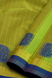 Green Handloom Chettinad Cotton Saree With Stripes And Floral Border 10075838