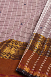 Mocha Mist Grey Handloom Chettinad Cotton Saree With Checks Design 10075840