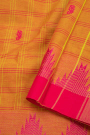 Marigold Spice Yellow Handloom Chettinad Cotton Saree With Checks Design And Temple Border   10075845