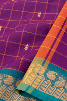 Purple Handloom Chettinad Cotton Saree 10075851