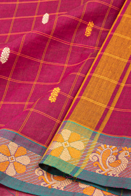 Raspberry Crush Magenta Handloom Chettinad Cotton Saree With Checks Design 10075857