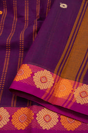 Purple Handloom Chettinad Cotton Saree With Stripes And Floral Border 10075861
