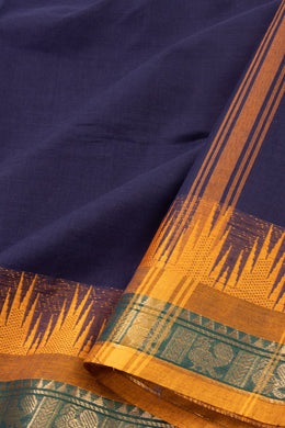 Blue Handloom Chettinad Cotton Saree With Temple Border 10075877