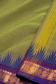 Green Handloom Chettinad Cotton Saree With Temple Border 10075878