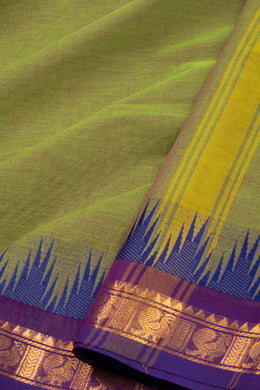 Green Handloom Chettinad Cotton Saree With Temple Border 10075878