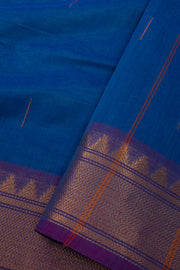 Blue Chettinad Cotton Saree with Temple and Zari Border 10075886