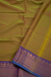 Green Handloom Chettinad Cotton Saree With Temple Border 10075887