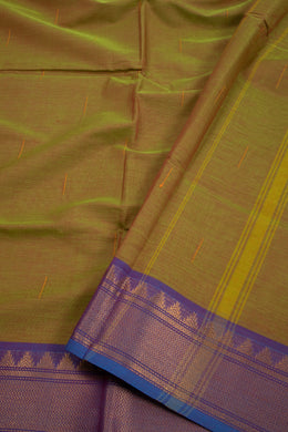 Green Handloom Chettinad Cotton Saree With Temple Border 10075887