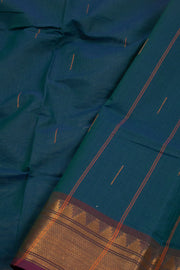 Blue Handloom Chettinad Cotton Saree With Temple Border 10075888