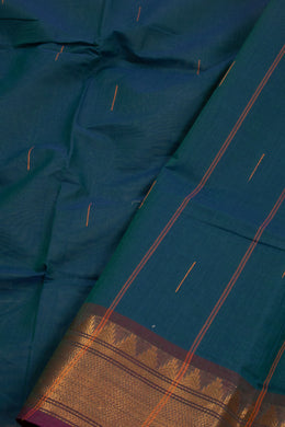 Blue Handloom Chettinad Cotton Saree With Temple Border 10075888