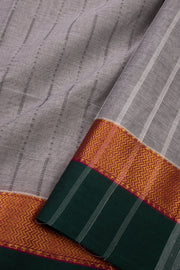 Cloud Grey Chettinad Cotton Saree with Stripes And Zari Border 10075893