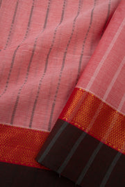 Warm Blush Pink Chettinad Cotton Saree with Stripes And Zari Border 10075894