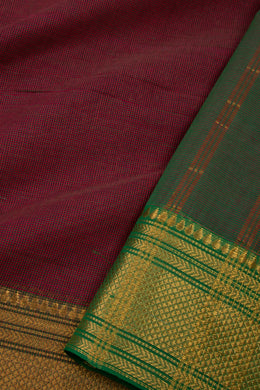 Copper Maroon Chettinad Cotton Saree with Zari Border 10075901
