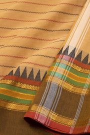 Beige Handloom Chettinad Cotton Saree With Temple Border 10075903