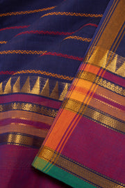 Blue Handloom Chettinad Cotton Saree With Temple Border 10075904