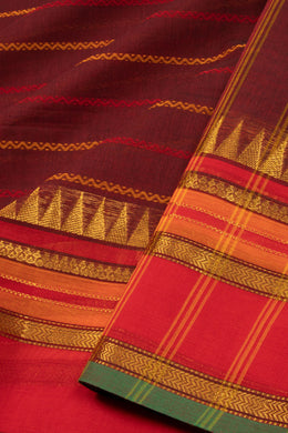 Maroon Handloom Chettinad Cotton Saree With Temple Border 10075905