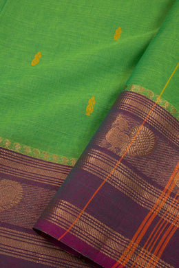 Bamboo Green Chettinad Cotton Saree with Peacock Zari Border 10075913
