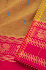 Yellow Handloom Chettinad Cotton Saree With Peacock Border 10075914