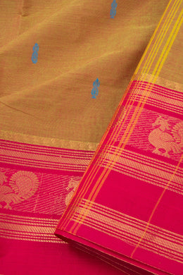 Yellow Handloom Chettinad Cotton Saree With Peacock Border 10075914