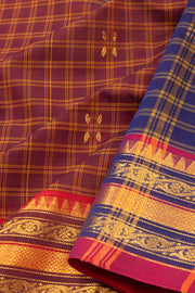 Maroon Handloom Chettinad Cotton Saree 10075921