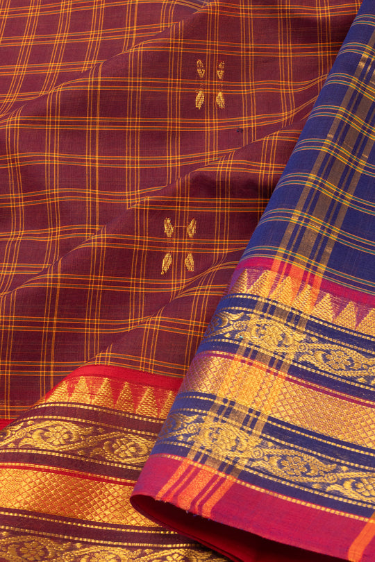 Chettinad Cotton Saree - Maroon with elephant border