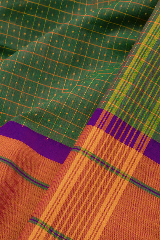 Chettinad Cotton Saree - Green and Red with Thread Border main image 0