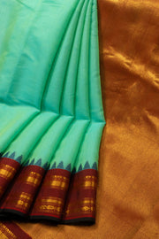 Aqua Green Handloom Gadwal Kuttu Silk Cotton Saree - Avishya