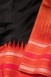 Black Handloom Threadwork Kanjivaram Silk Saree 10074959
