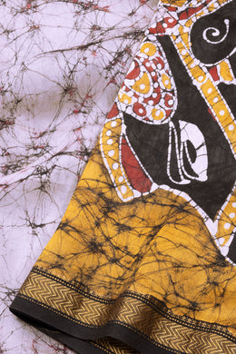 Cream Batik Hand Painted Silk Cotton Saree 10073724