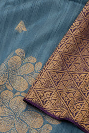 Blue Jute Weave Kanjivaram Vegan Silk Saree 10073848