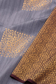 Grey Jute Weave Kanjivaram Vegan Silk Saree 10073849