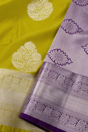 Green Kanjivaram Vegan Silk Saree with Contrast Pallu 10073867