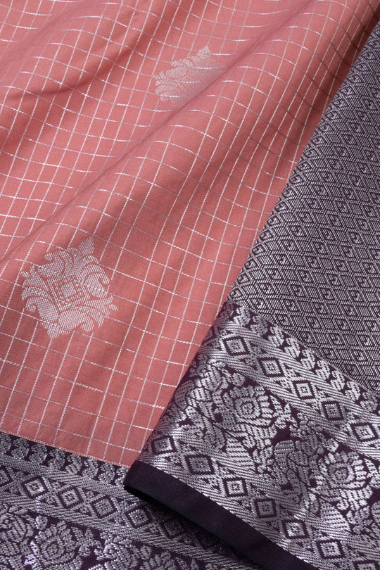 Chanderi Ikat Inspired Jute Slub Saree with Kanjivaram Temple Pattern in Zari
