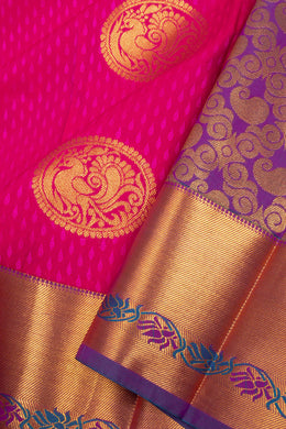 Magenta Kanjivaram Vegan Silk Saree with Contrast Pallu 10073887