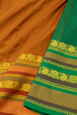 Kanjivaram Vegan Viscose Silk Saree Browny Orange Color and Traditional Design 10075543