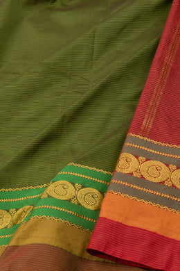 Kanjivaram Vegan Viscose Silk Saree Dark Moss Green Color and Traditional Design 10075546