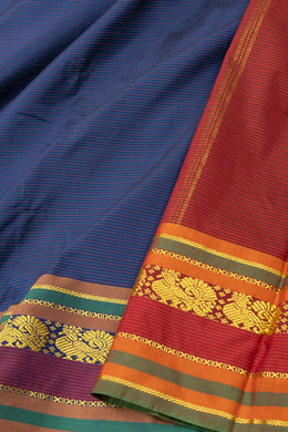 Kanjivaram Vegan Viscose Silk Saree Space Cadet Color and Traditional Design 10075548