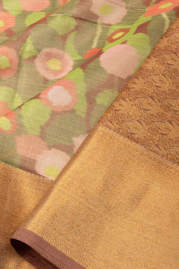 Moss Green Printed Kanjivaram Silk Saree 10075577