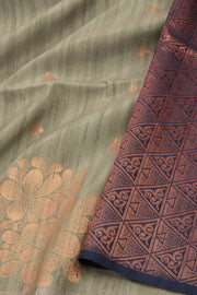  Stone Grey Jute Weave Kanjivaram Vegan Silk Saree 10075705
