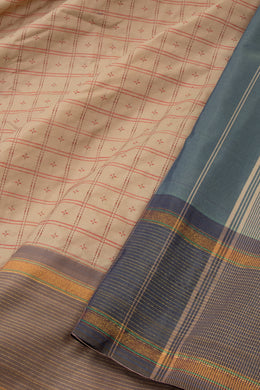 Beige Art Silk Kanjivaram Saree With Checks Design 10076307